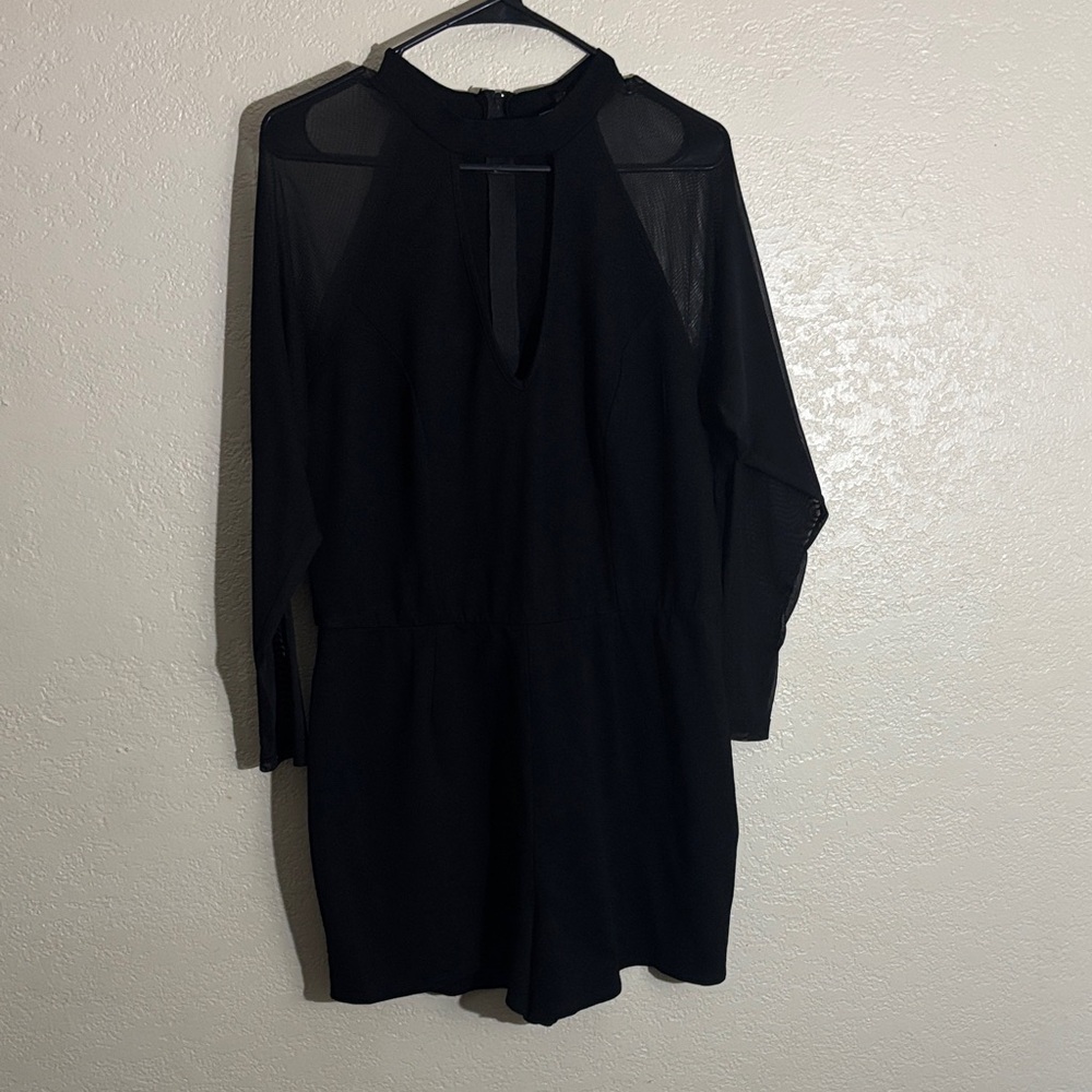 Elegant Black Mesh Sleeve Romper